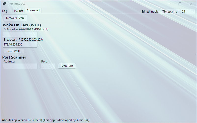 Advanced tabblad met WOL en poortscan